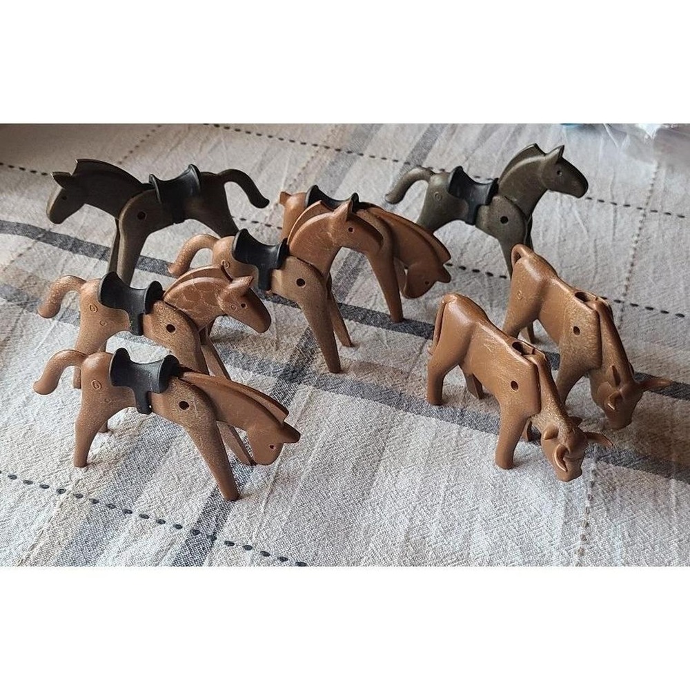 1974 Vintage Geobra Playmobil Set Of 8 Horse and Cattle